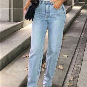 Blue denim straight leg jeans